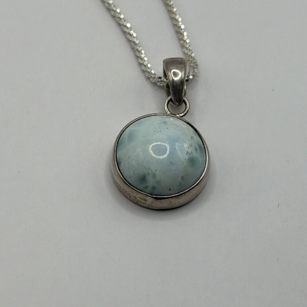Vintage 925 Sterling Silver Larimar Pendant Necklace 16” Rope Chain